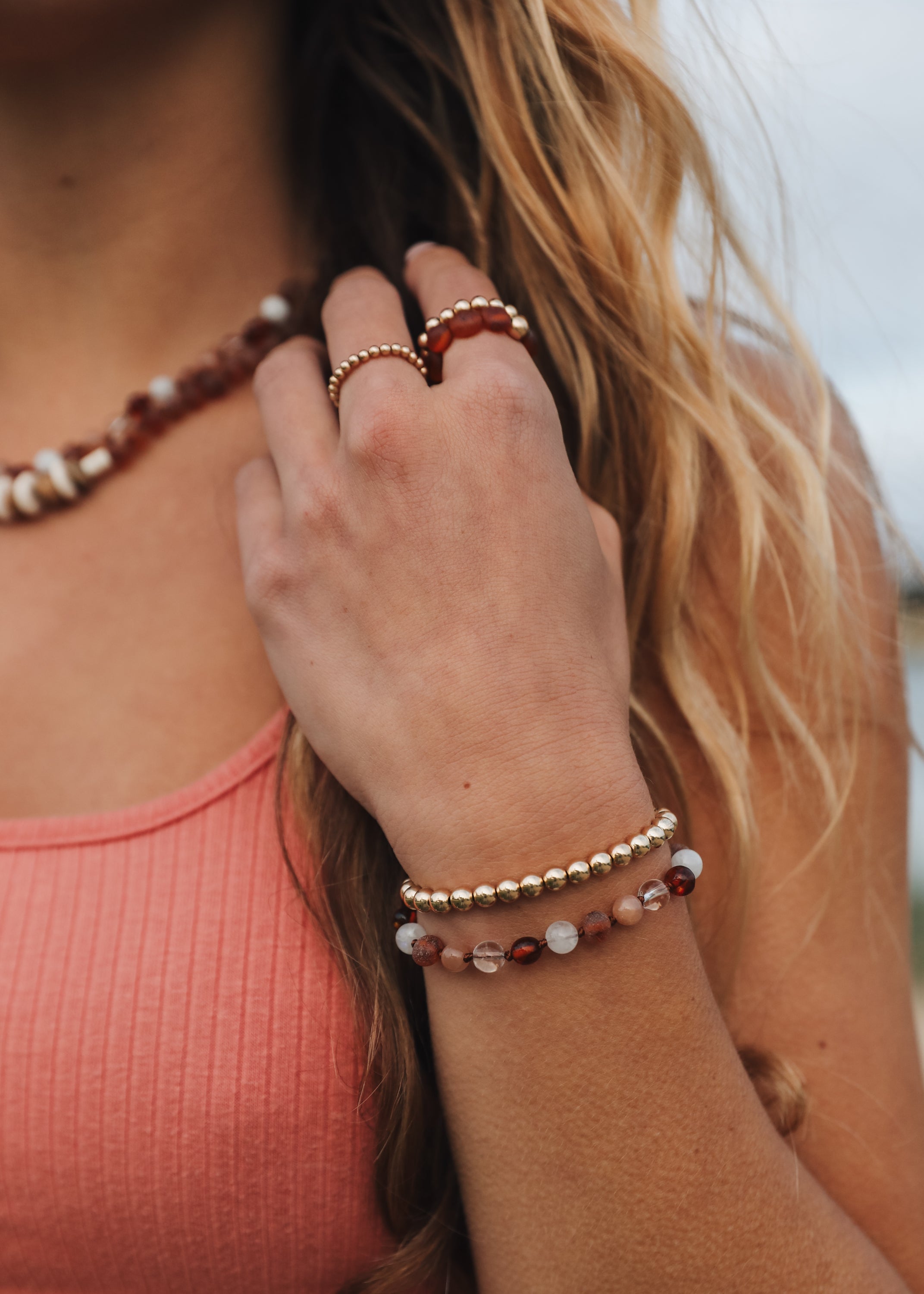 Baltic Sea Amber || Sunstone + Moonstone || Natural Gemstone Anklet or Bracelet