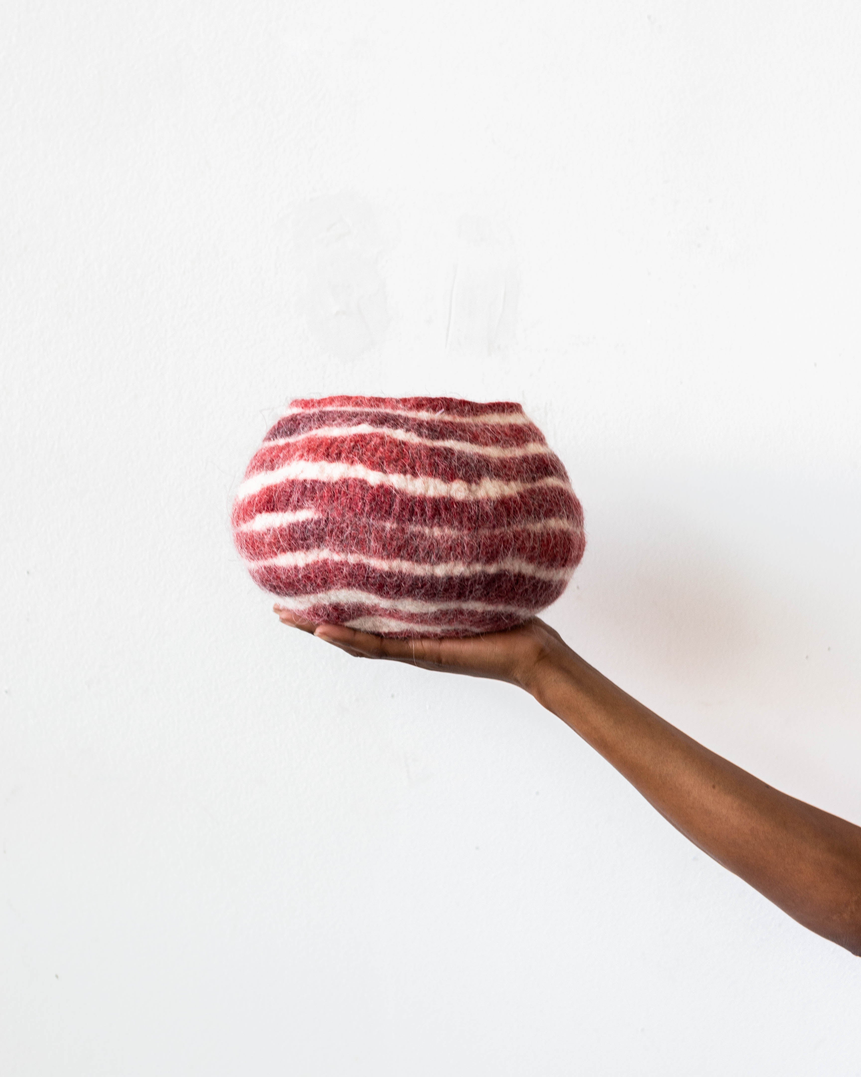 Berry Red Pathways Decorative Wool Ukhamba Bowl